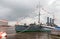 The legendary revolutionary cruiser Aurora at the place of eternal parking at Neva river in St. Petersburg, Russia