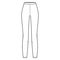 Leggings knit pants technical fashion illustration with normal waist, high rise, full length. Flat sport training casual