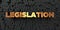 Legislation - Gold text on black background - 3D rendered royalty free stock picture