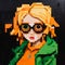 Lego Girl With Sunglasses: A Dark Orange And Dark Green Art Piece