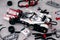 LEGO MINDSTORMS EV3 robot on room floor with some bricks and blocks