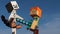 Lego Minecraft large action figure of Alex with diamond sword fighitng with skeleton archer.