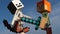 Lego Minecraft large action figure of Alex with diamond sword fighitng with skeleton archer.