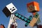 Lego Minecraft large action figure of Alex with diamond sword stabbing skeleton archer.