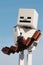 Lego Minecraft large action figure of skeleton archer looking forward in spring morning sunshine.