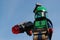 Lego Minecraft large action figure of skeleton archer looking forward in spring morning sunshine.