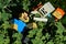 LEGO Minecraft large action figure of Steve attacked while relaxing by skeleton archer mob in dense decorative succulent foliage