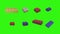 Lego pieces animation on green screen chroma key, graphic source element