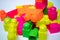 Lego sets, toys for children, are made of plastic in a variety of colors to train brain and muscle development skills.