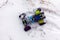 Lego Technic Formula Off-Roader on snow outdoors. Top view