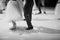 Legs of ballerinas and dancers during the performance of classical dance