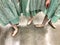 Legs of dancer in pointe shoes in the backstage