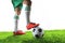 Legs of football player ,soccer player and soccer ball isolated