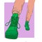 Legs in green sneakers and powder-colored sports trousers. digital illustration in sketch style