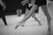 Legs of gymnasts in choreographic movements