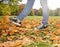 Legs playing with leaves