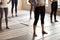 Legs of toned yogi standing prepared for yoga session