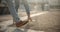 Legs two businesspeople , walking in road and sunny morning closeup. Unrecognisable office colleagues feet , stepping