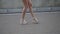 legs white high heels walking in city urban street.