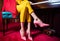 legs woman colourful piano musical young modern trend elegant red fashion. Generative AI.