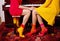 legs woman elegant red young concert fashion modern trend piano colourful. Generative AI.