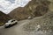 Leh Ladakh , India - 2017 April 10: Unidentified Car driving Road to the Khardungla pass in Ladakh, India