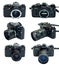 Leica R4S and Canon AE-1 Program SLR camera isolated in multiple view