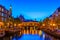 LEIDEN, NETHERLANDS, AUGUST 8, 2018: Night view of Koornbrug bridge in Leiden, Netherlands