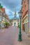 LEIDEN, NETHERLANDS, AUGUST 8, 2018: Zijlpoort gate leading to the old town of Leiden, Netherlands