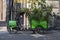 Leiden, Netherlands - July 17, 2018: Bicycle trailer with plants