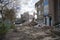 Leiderdorp.The Netherlands.04-16-2023.Demolition of old appartment blocks on a sunny day with blue sky