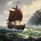 Leif Eriksson\\\'s Historic Voyage: Illustration of His Arrival in Newfoundland in 1000 AD