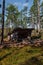 Leikkistenkangas traditional wooden Lean-To shelter and campfire site in Lauhanvuori National Park, Finland