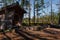 Leikkistenkangas traditional wooden Lean-To shelter and campfire site in Lauhanvuori National Park, Finland