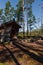 Leikkistenkangas traditional wooden Lean-To shelter and campfire site in Lauhanvuori National Park, Finland