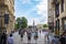 Leipzig, Germany - June 25, 2022: View from Petersstrasse across to Rossplatz in direction of the southern suburbs. The tower or