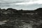 Leirhnjukur old black lava field in Iceland, overcast day in summer , moody film effect