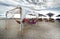 Leisure bed hanging bed and umbrella on tropical beach