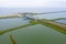Lelystad water pumping systems, Batavia Markerwaarddijk, Enzhouisen, Lelystad, Provinz Flevoland, Netherlands. Aerial view