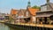 LEMMER, NETHERLANDS - JUNE 2018: Lemstersluis and canal in the city center of Lemmer near Ijselmeer