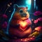 Lemming hugging heart Cute hamster with red heart. Valentine\\\'s Day card. AI generated animal ai