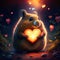 Lemming hugging heart Hamster with a heart in his hands. Valentine\\\'s Day. AI generated animal ai