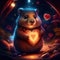 Lemming hugging heart Valentine\\\'s day card with cute hamster and heart. generative AI animal ai