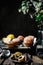 Lemon blueberry muffins.dark photo..style rustic