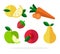 Lemon, carrot, strawberry, green apple, red apple, pear flat isolated
