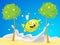 Lemon Character Rest in Hammock on the Beach by Milk Splashing Sea - Vector