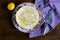 Lemon cheesecake with zest, gluten-free cake, low sugar dessert