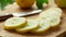 Lemon Cucumbers slices on wooden board. healthy food