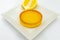 Lemon Curd Tart. Home made freshly baked food. White background, no human. Empty copy space for text