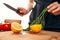 lemon on a cutting board slicing vegetables vitamins healthy food